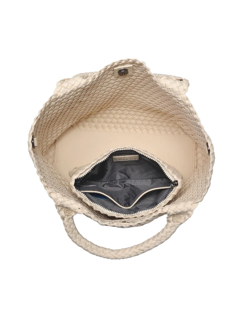 SOL & SELENE Sky's The Limit Woven Neoprene Medium Tote in Cream