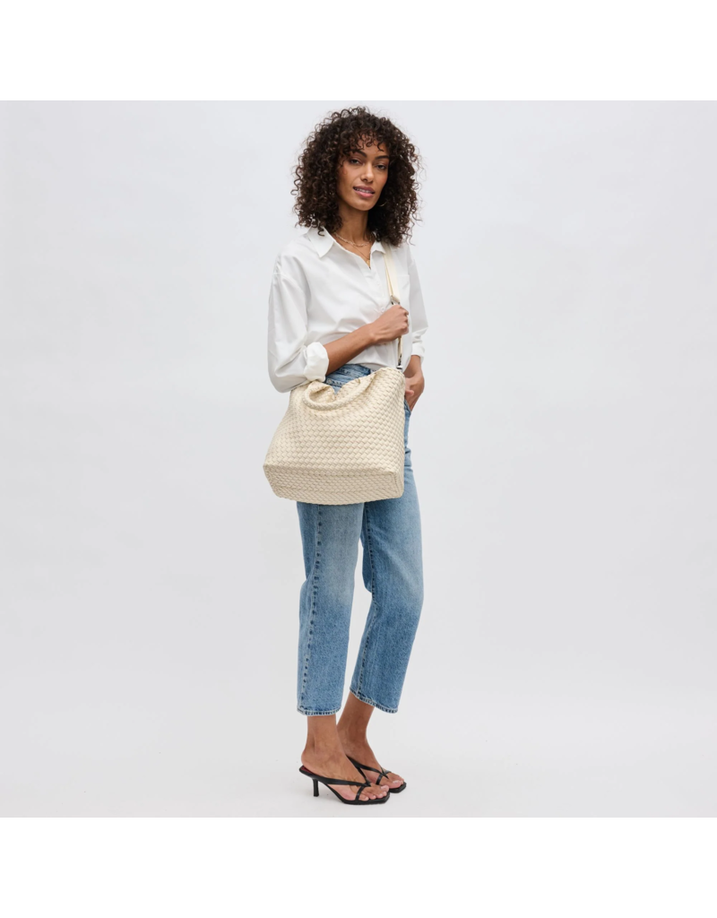 SOL & SELENE Sky's The Limit Woven Neoprene Medium Tote in Cream
