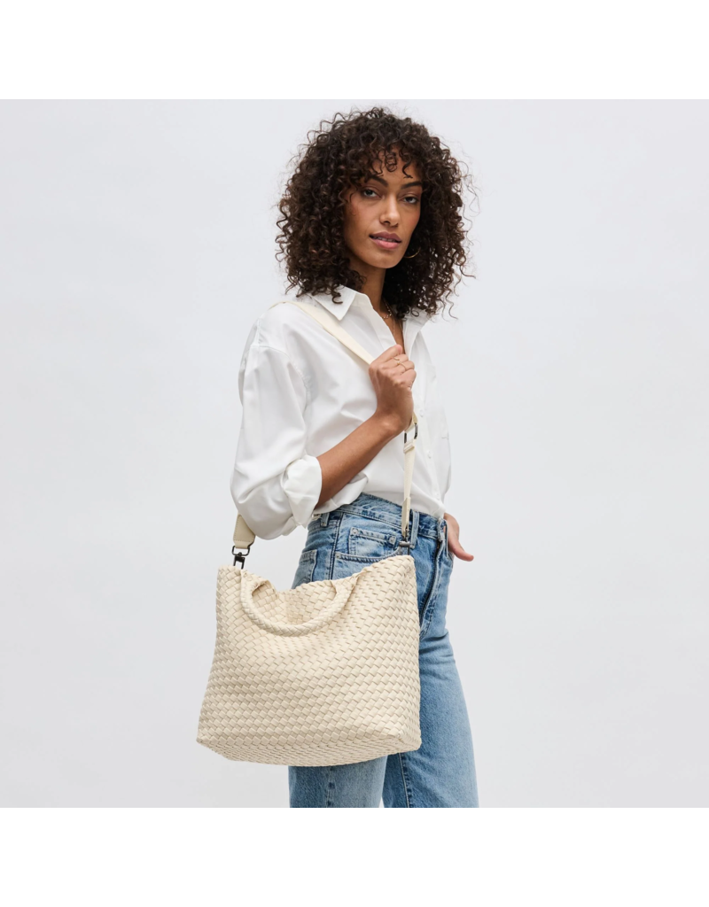 SOL & SELENE Sky's The Limit Woven Neoprene Medium Tote in Cream