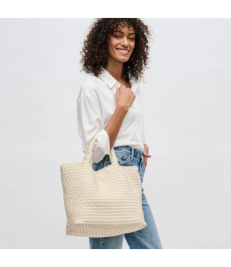 SOL & SELENE Sky's The Limit Woven Neoprene Medium Tote in Cream