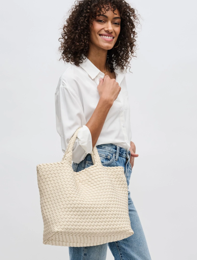 SOL & SELENE Sky's The Limit Woven Neoprene Medium Tote in Cream