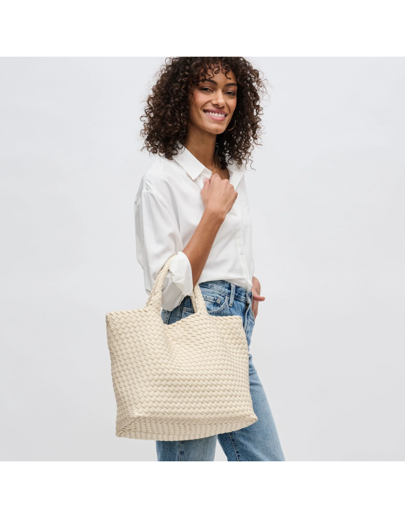 SOL & SELENE Sky's The Limit Woven Neoprene Medium Tote in Cream