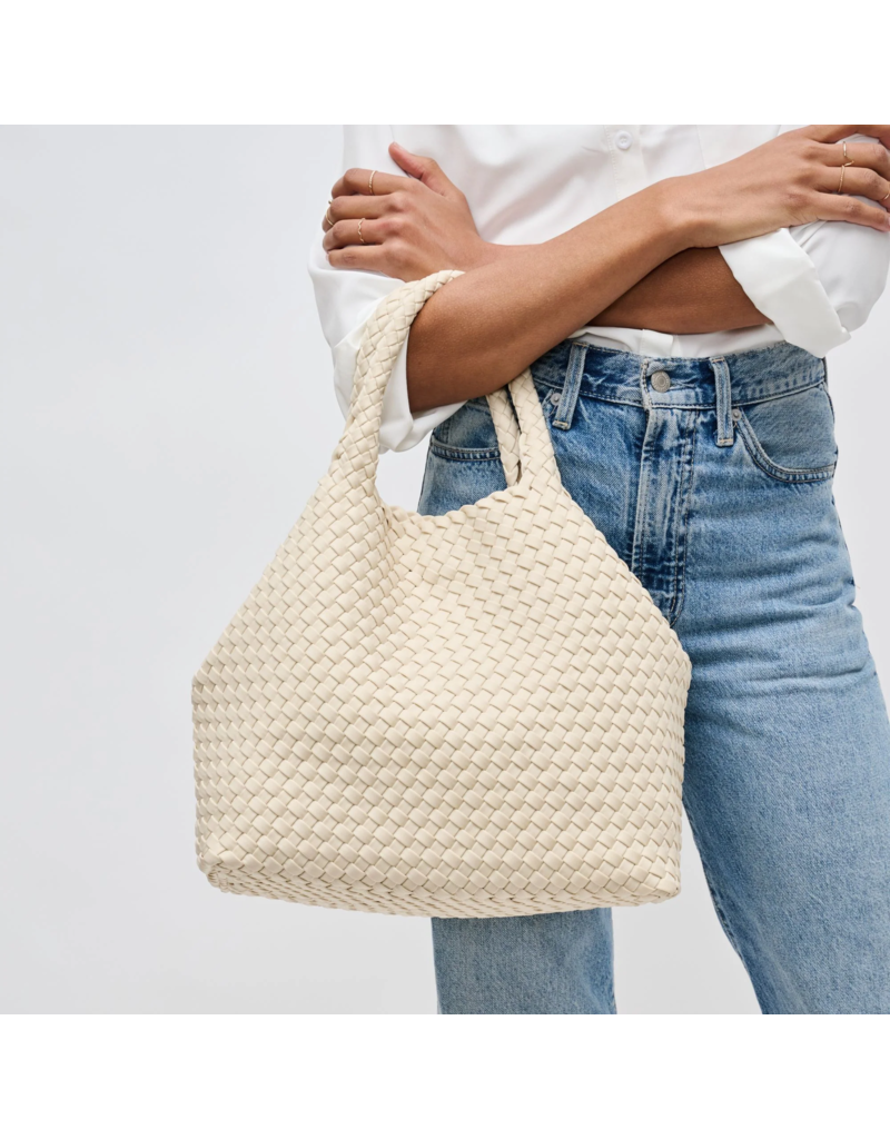 SOL & SELENE Sky's The Limit Woven Neoprene Medium Tote in Cream