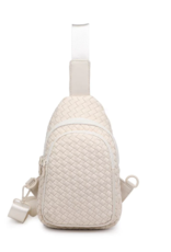 SOL & SELENE Beyond The Horizon Woven Neoprene Sling Backpack in Cream SOL & SELENE Beyond The Horizon Woven Neoprene Sling Backpack in Cream