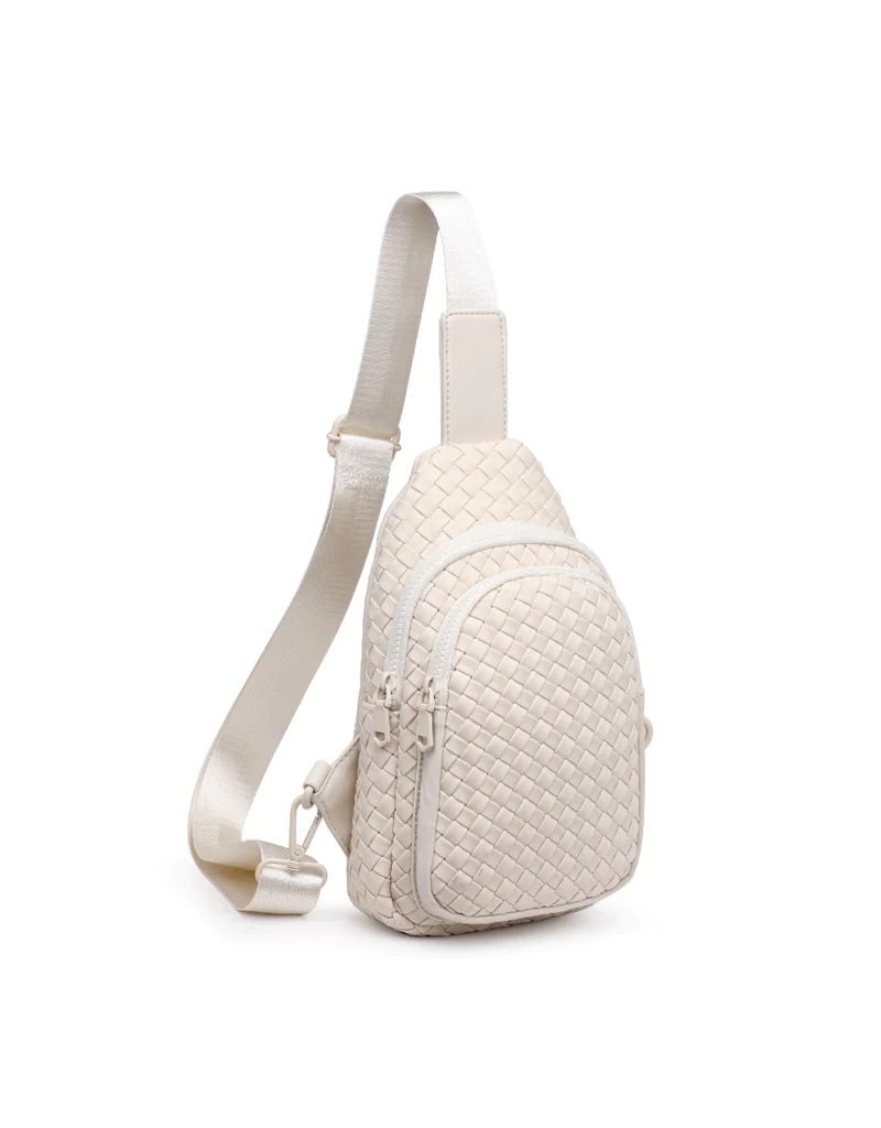 SOL & SELENE Beyond The Horizon Woven Neoprene Sling Backpack in Cream