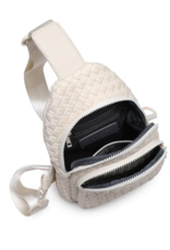 SOL & SELENE Beyond The Horizon Woven Neoprene Sling Backpack in Cream SOL & SELENE Beyond The Horizon Woven Neoprene Sling Backpack in Cream