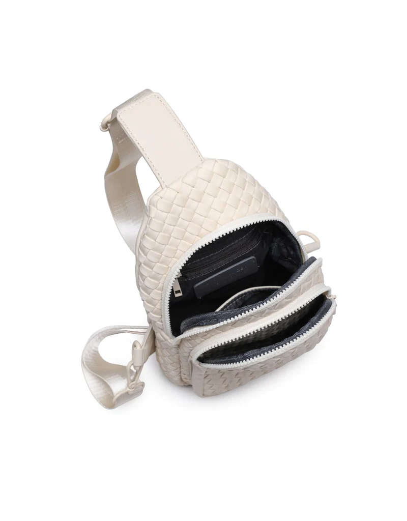 SOL & SELENE Beyond The Horizon Woven Neoprene Sling Backpack in Cream