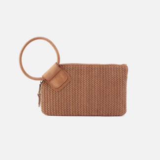 HOBO Sable Wristlet in Sepia Raffia with Leather Trim