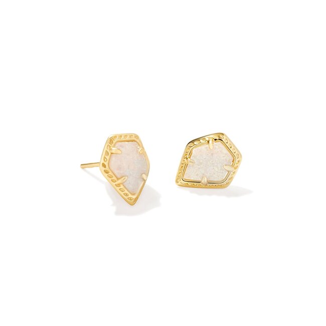 Framed Gold Tessa Stud Earrings in Iridescent Drusy