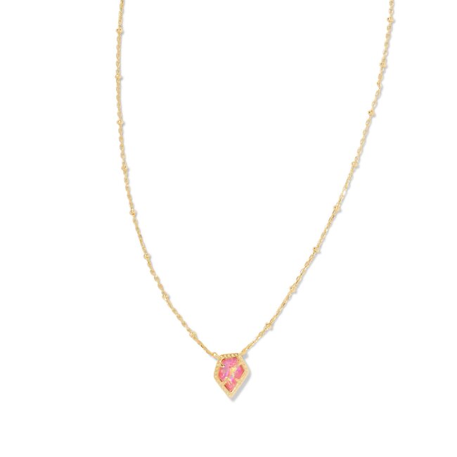 Framed Gold Tess Satellite Short Pendant Necklace in Luster Rose Pink Kyocera Opal