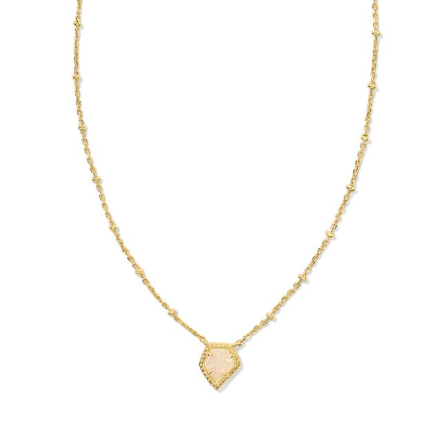 Framed Gold Tess Satellite Short Pendant Necklace in Iridescent Drusy