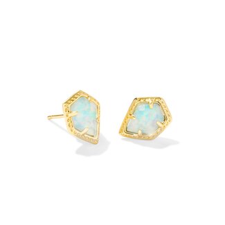 KENDRA SCOTT DESIGN Framed Gold Tessa Stud Earrings in Luster Light Blue Kyocera Opal
