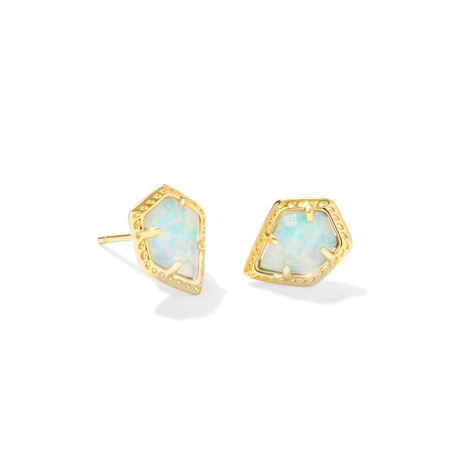 Framed Gold Tessa Stud Earrings in Luster Light Blue Kyocera Opal