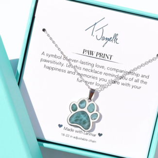 TJAZELLE Larimar Paw Charm Necklace in Silver