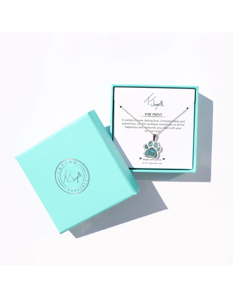 TJAZELLE Larimar Paw Charm Necklace in Silver