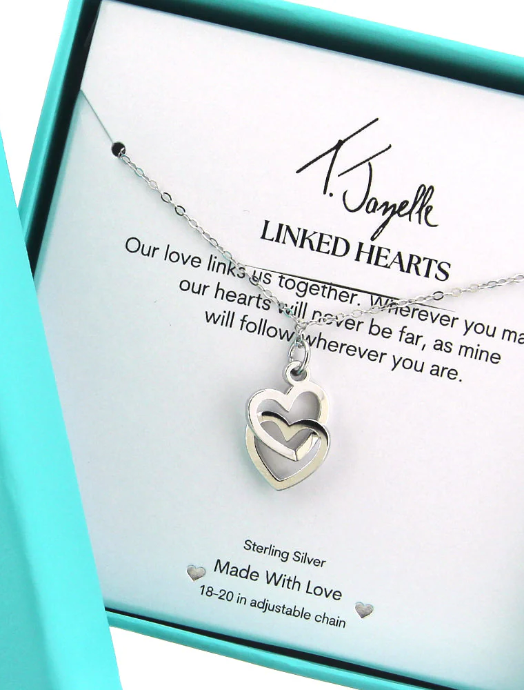 TJAZELLE Linked Hearts Charm Necklace in Silver