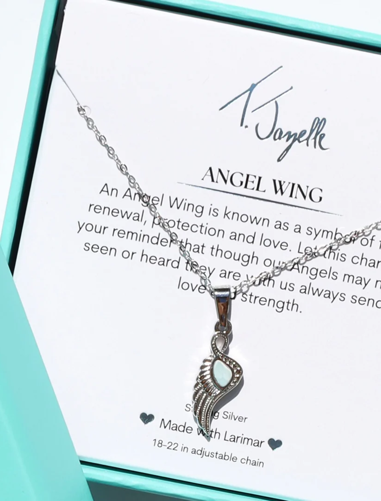 TJAZELLE Larimar Angel Blessings Charm Necklace in Silver