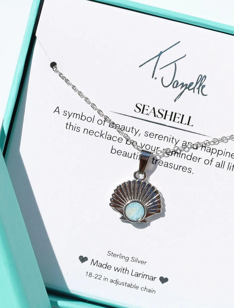 TJAZELLE Larimar Seashell Charm Necklace in Silver