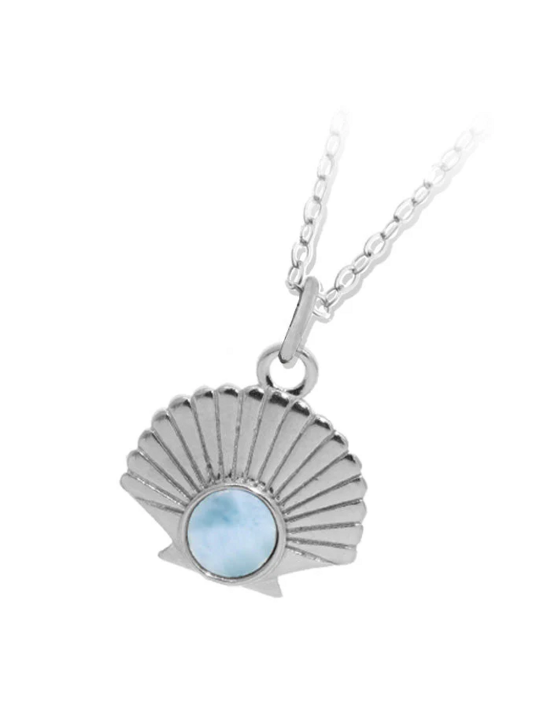 TJAZELLE Larimar Seashell Charm Necklace in Silver