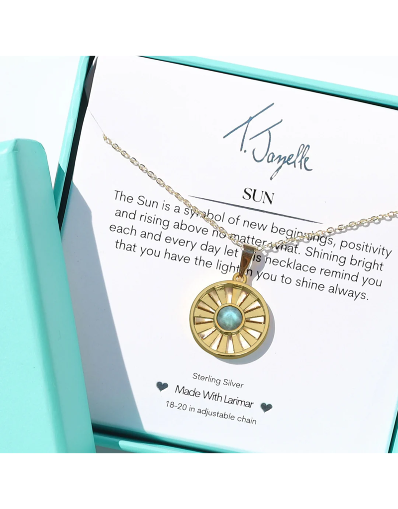 TJAZELLE Larimar Sun Charm Necklace in Gold