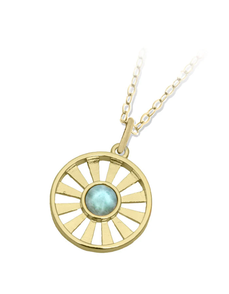 TJAZELLE Larimar Sun Charm Necklace in Gold