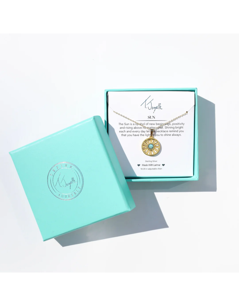 TJAZELLE Larimar Sun Charm Necklace in Gold