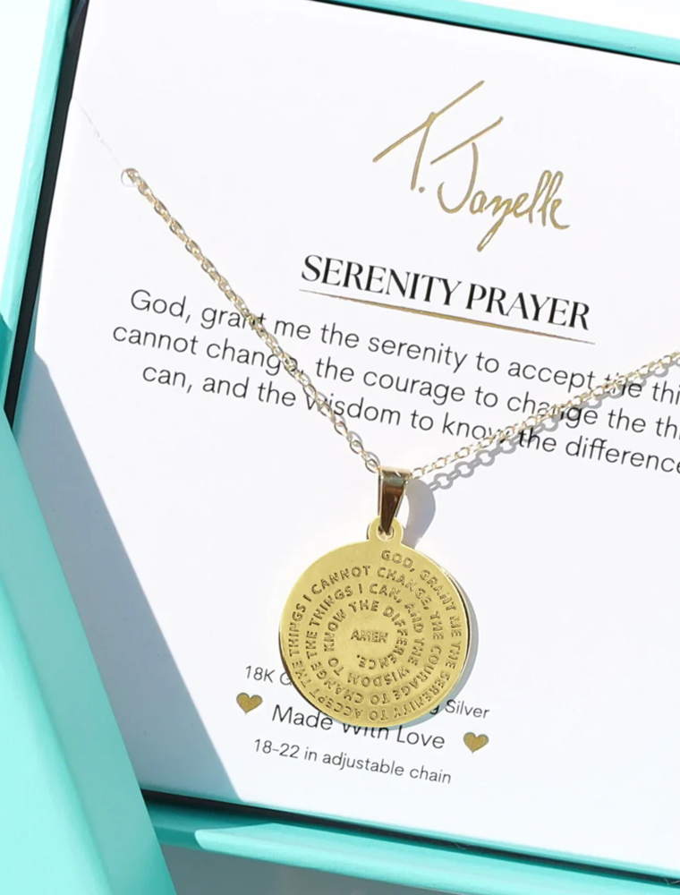 TJAZELLE Serenity Prayer Charm Necklace in Gold
