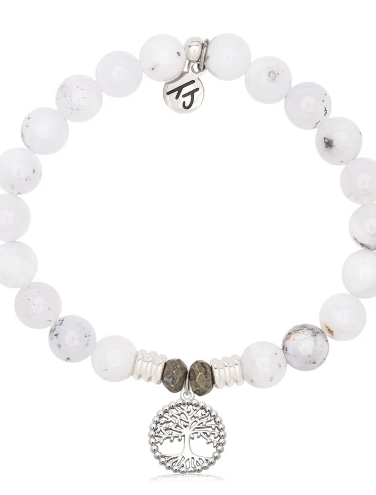 TJAZELLE Family Tree Bracelet in White Chalcedony & Silver