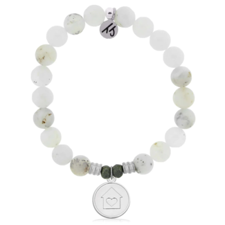 TJAZELLE Home Is Where The Heart Is Bracelet in White Chalcedony & Silver