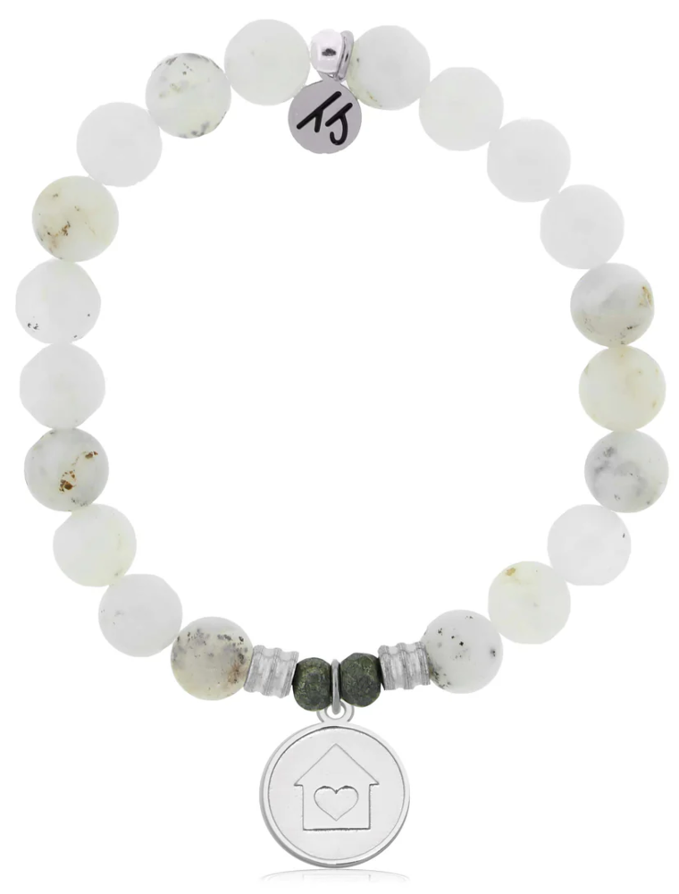 TJAZELLE Home Is Where The Heart Is Bracelet in White Chalcedony & Silver