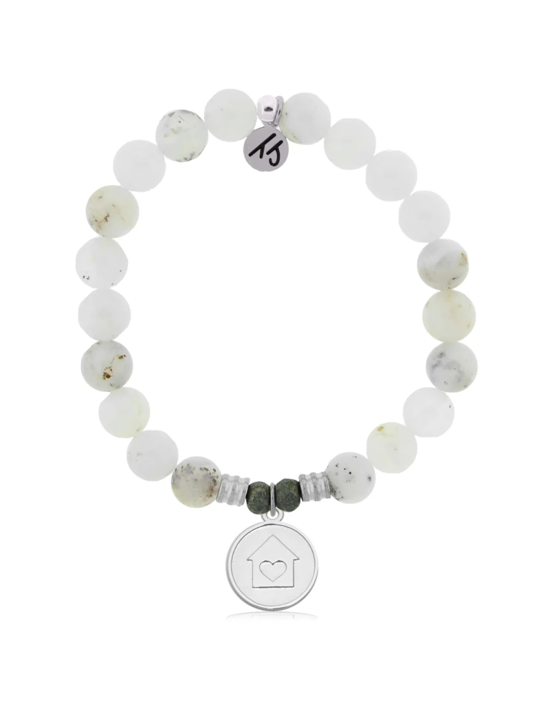 TJAZELLE Home Is Where The Heart Is Bracelet in White Chalcedony & Silver