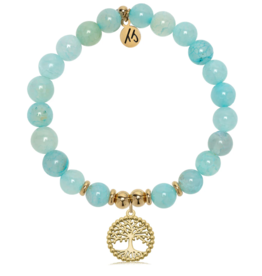 TJAZELLE Family Tree Bracelet in Aqua Fire Agate & Gold