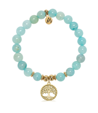 TJAZELLE Family Tree Bracelet in Aqua Fire Agate & Gold