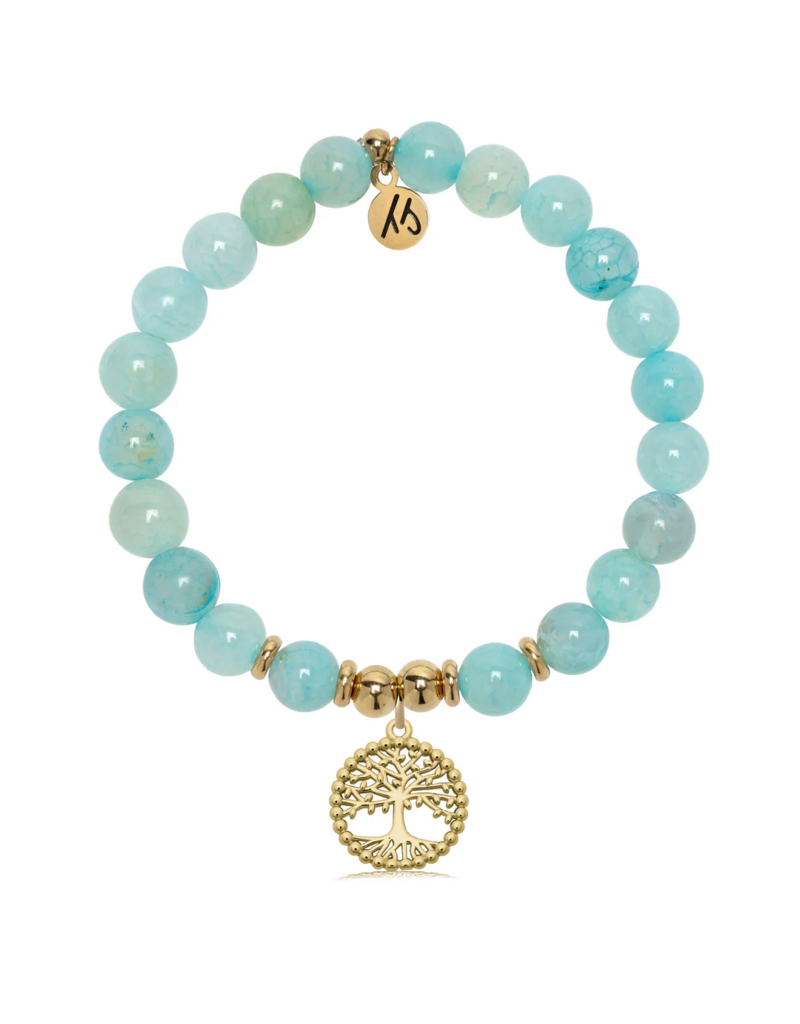 TJAZELLE Family Tree Bracelet in Aqua Fire Agate & Gold