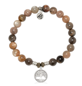 TJAZELLE Family Tree Bracelet in Sand Moonstone & Silver