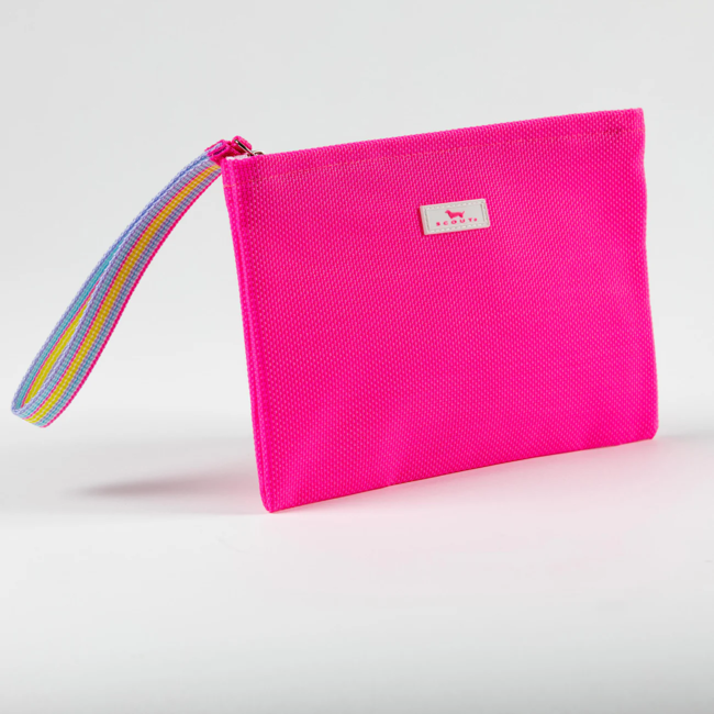 Cabana Clutch Woven Wristlet in Neon Pink