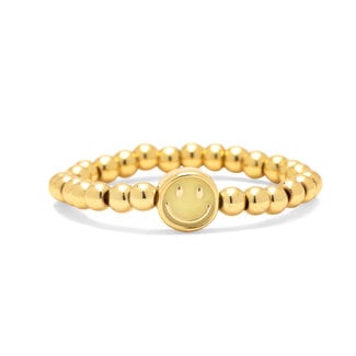 PURA VIDA Happy Face Ball Stretch Ring in Gold