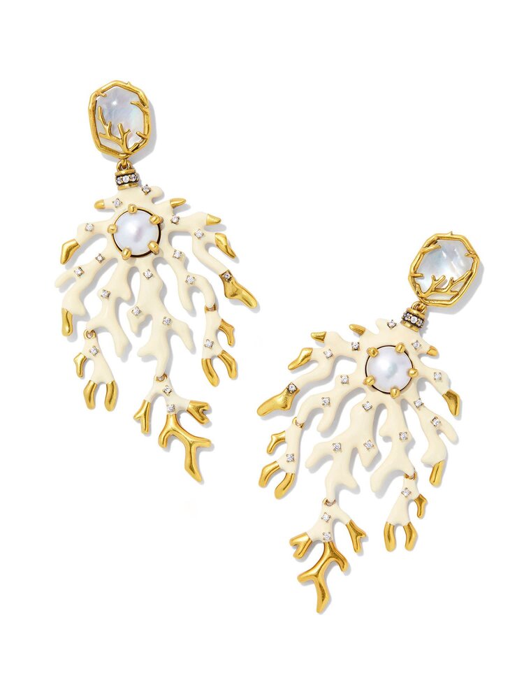 KENDRA SCOTT DESIGN Shea Vintage Gold Statement Earrings in Ivory Mix