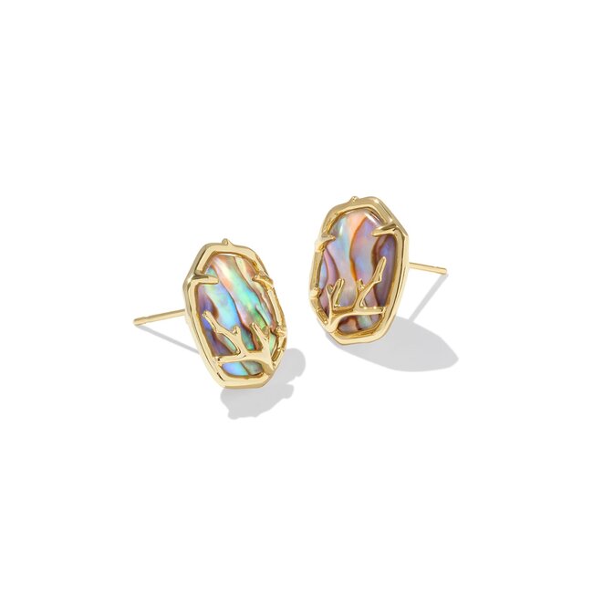 Daphne Coral Gold Frame Stud Earrings in Abalone