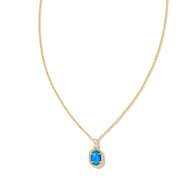 Daphne Gold Framed Pendant Necklace in Bright Blue Opal