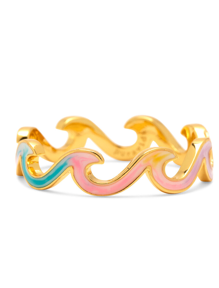 PURA VIDA Tie Dye Enamel Wave Band Ring in Gold