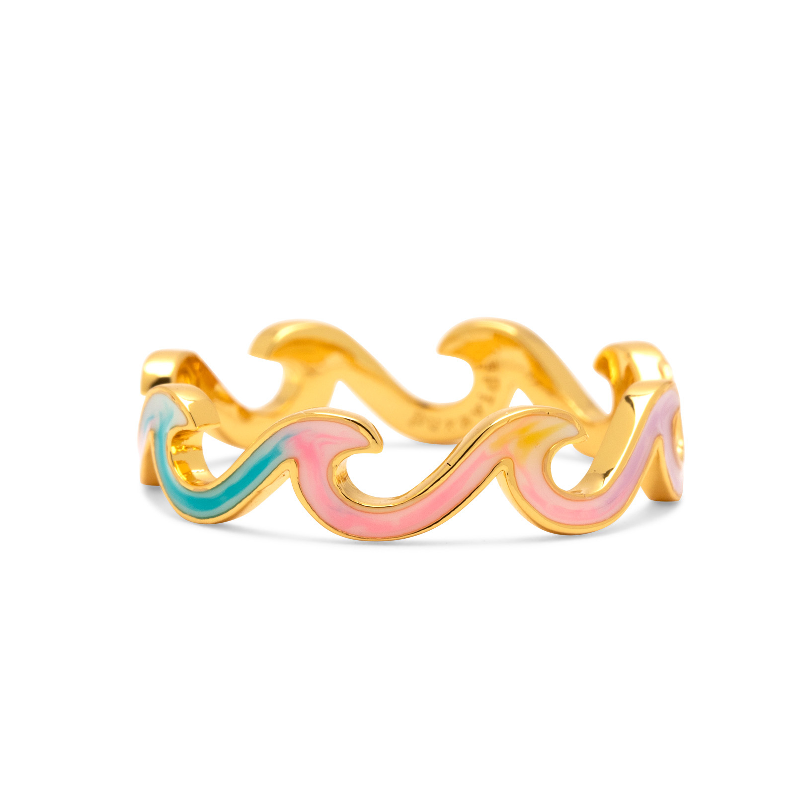 PURA VIDA Tie Dye Enamel Wave Band Ring in Gold
