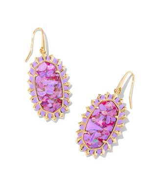 KENDRA SCOTT DESIGN Dani Gold Color Burst Frame Drop Earrings in Bronze Veined Violet Magnesite