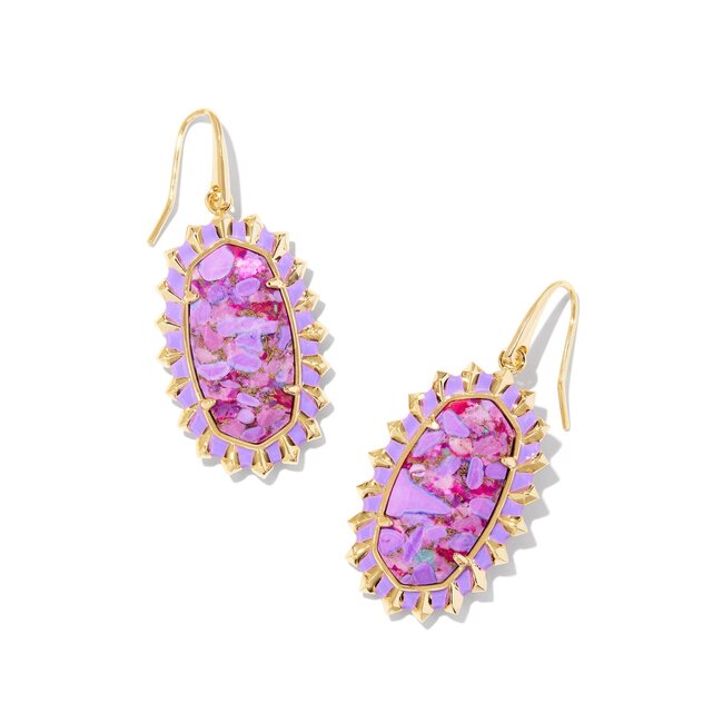 Dani Gold Color Burst Frame Drop Earrings in Bronze Veined Violet Magnesite