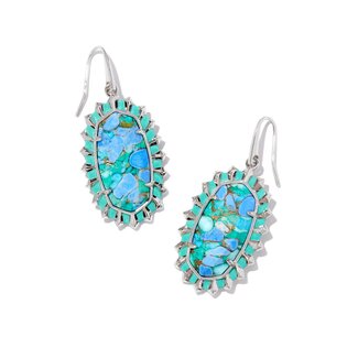 KENDRA SCOTT DESIGN Dani Silver Color Burst Frame Drop Earrings in Bronze Veined Aqua Magnesite