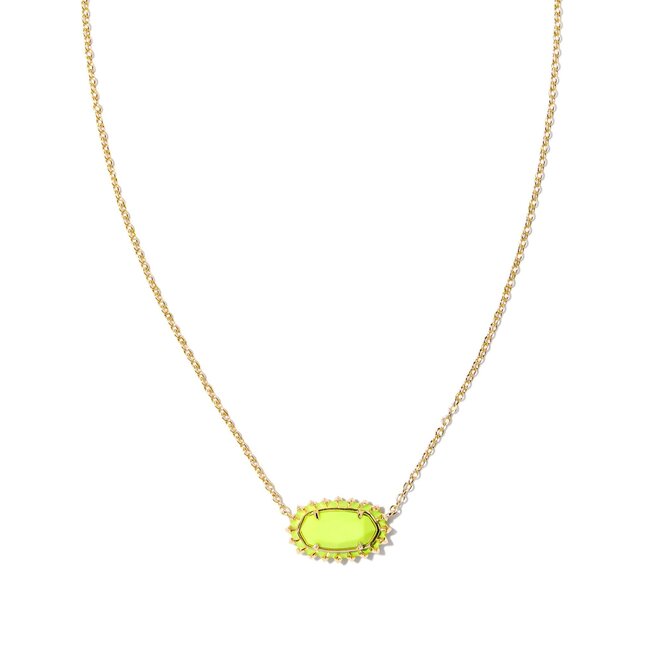 Elisa Gold Color Burst Frame Short Pendant Necklace in Chartreuse Magnesite