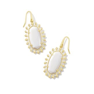 KENDRA SCOTT DESIGN Dani Gold Color Burst Frame Drop Earrings in White Mother-of-Pearl