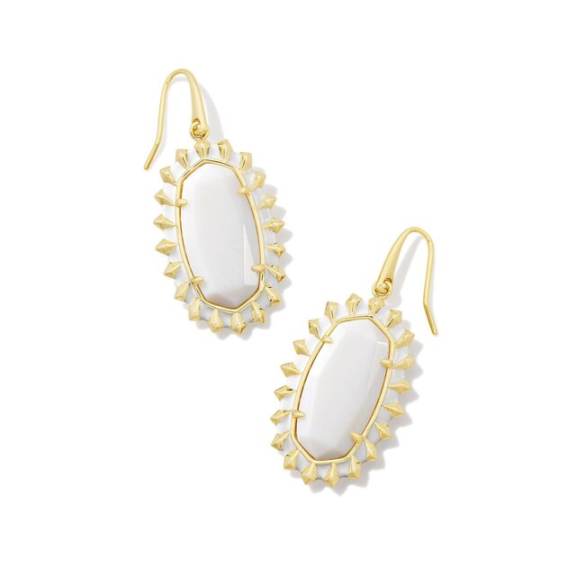 Dani Gold Color Burst Frame Drop Earrings in White Mother-of-Pearl