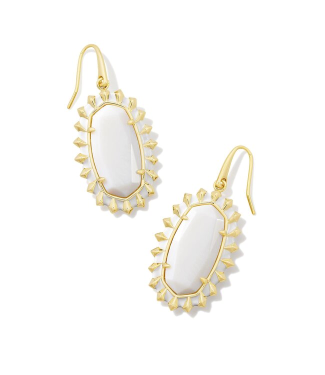 Dani Gold Color Burst Frame Drop Earrings in White Mother-of-Pearl