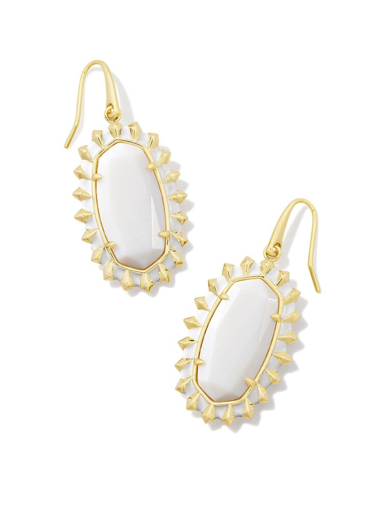 KENDRA SCOTT DESIGN Dani Gold Color Burst Frame Drop Earrings in White Mother-of-Pearl